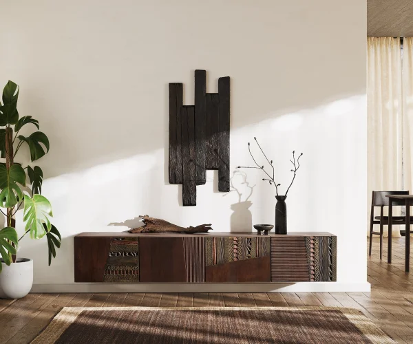 Meuble-TV  Imara 200 cm brun manguier 4 portes suspendues