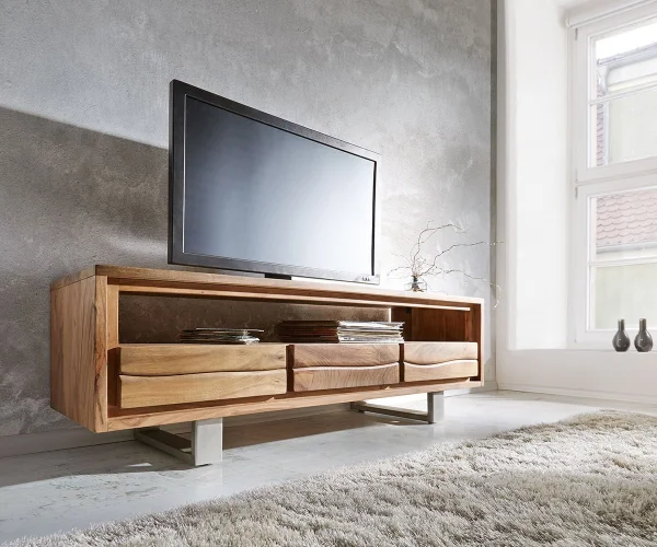 Meuble-TV Live-Edge 146 cm acacia nature 3 tiroirs 1 compartiment