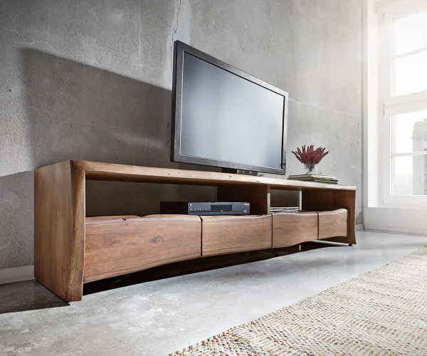 Meuble-TV Live-Edge 190 cm acacia marron 4 tiroirs 2 compartiments