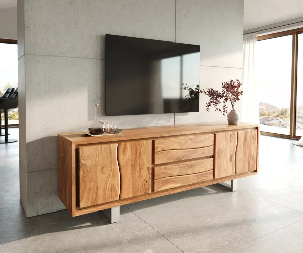 Meuble-TV Live-Edge 200 cm Acacia naturel 4 portes 2 tiroirs