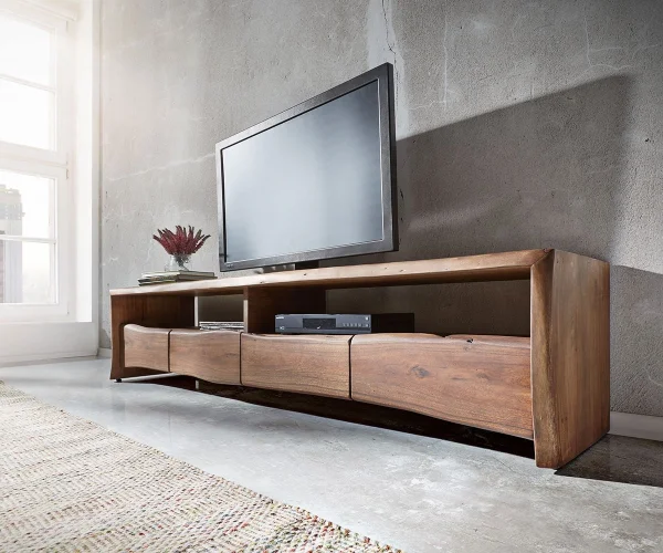 Meuble-TV Live-Edge 230 cm acacia massif marron 4 tiroirs