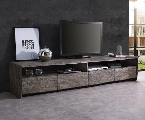 Meuble-TV Live-Edge 230 cm acacia platine 4 tiroirs massif