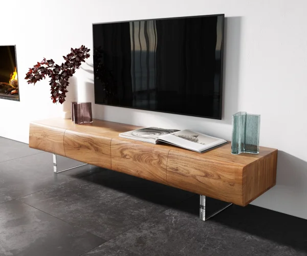 Meuble -TV New Live-Edge 175 cm acacia naturel 4 portes pied acrylique