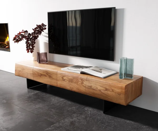 Meuble - TV  New Live-Edge 175 cm acacia naturel 4 portes pied flottant métal noir