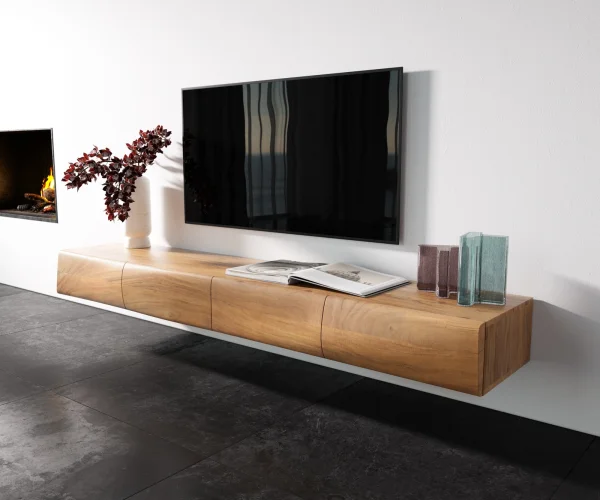 Meuble-TV  New Live-Edge 200 cm acacia naturel 4 portes flottantes