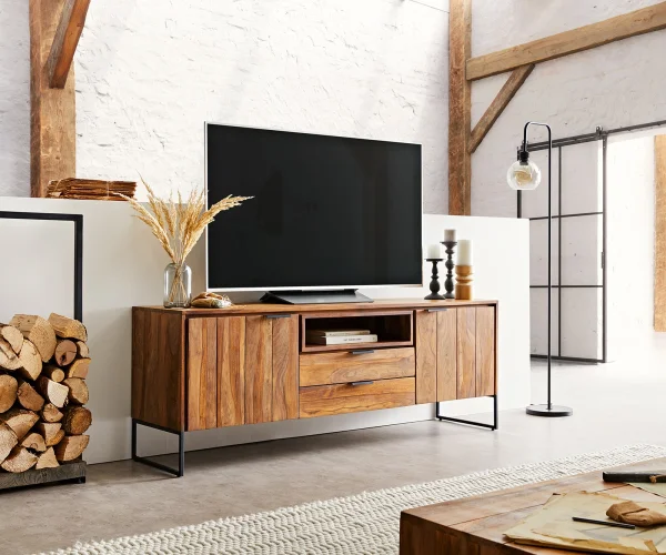 Meuble-TV Nook 175 cm Sheesham naturel 2 portes 2 tiroirs