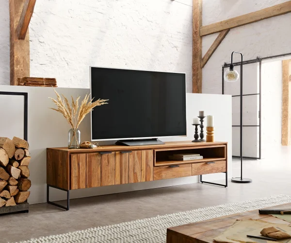 Meuble-TV Nook 200 cmSheesham Naturel 2 portes 2 tiroirs