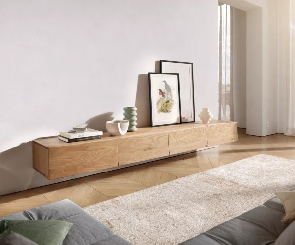 Meuble-TV Wyatt 220 cm chêne naturel 4 tiroirs flottants