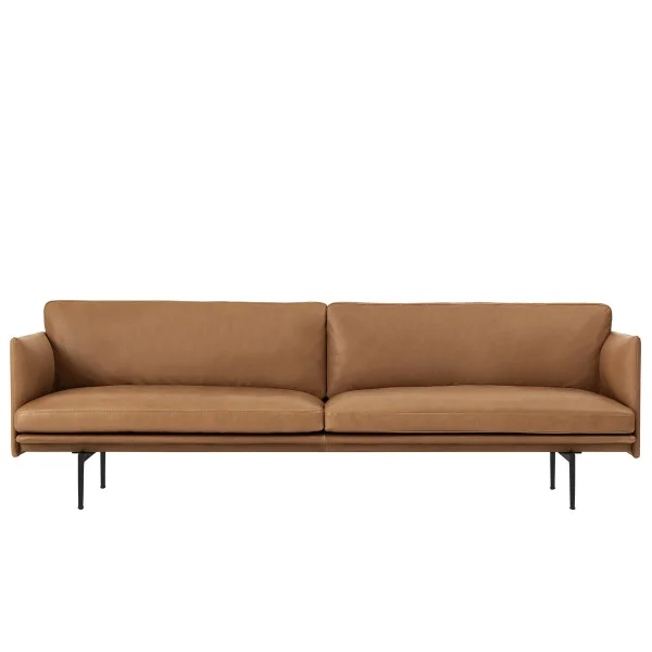 Muuto Canapé Outline 3 places cuir Cognac-pieds noirs