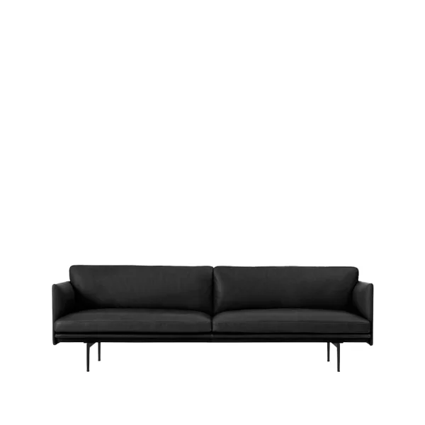 Muuto Canapé Outline 3 places cuir Refine black-pieds noirs