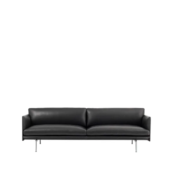 Muuto Canapé Outline 3 places cuir Refine noir- pieds en aluminium