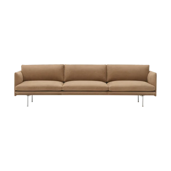 Muuto Canapé Outline 3,5 places, aluminium poli Grace leather Camel