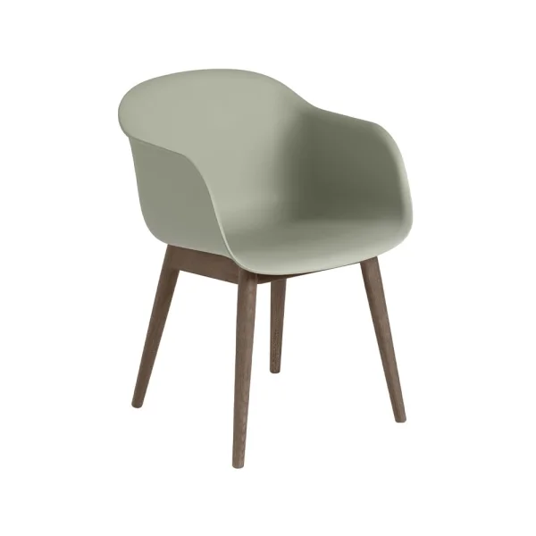 Muuto Chaise avec accoudoirs Fiber pieds en bois dusty green, pieds lasurés marron foncé