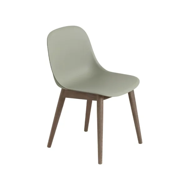 Muuto Chaise Fiber avec pieds en bois dusty green, pieds lasurés marron foncé