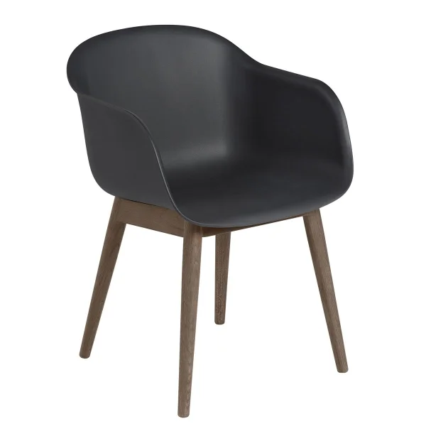 Muuto Chaise Fiber Chair avec accoudoir et pieds en bois Black-Stained dark brown