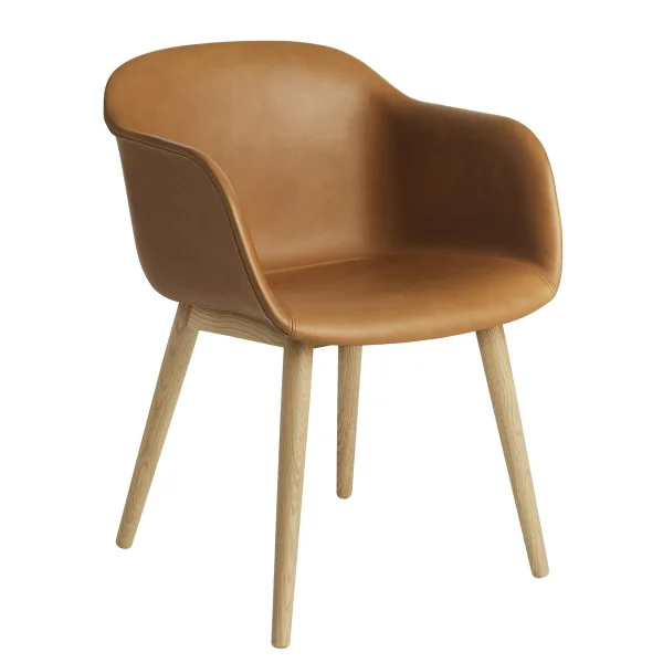 Muuto Chaise Fiber Chair avec accoudoir et pieds en bois Cuir cognac-chêne