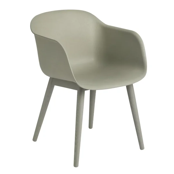 Muuto Chaise Fiber Chair avec accoudoir et pieds en bois Dusty green (plastic)