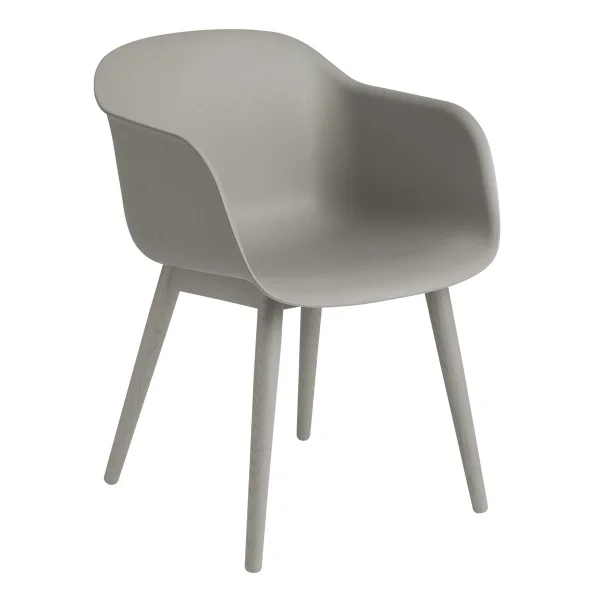 Muuto Chaise Fiber Chair avec accoudoir et pieds en bois Grey (plastic)