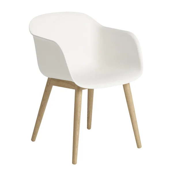 Muuto Chaise Fiber Chair avec accoudoir et pieds en bois Natural white-Oak