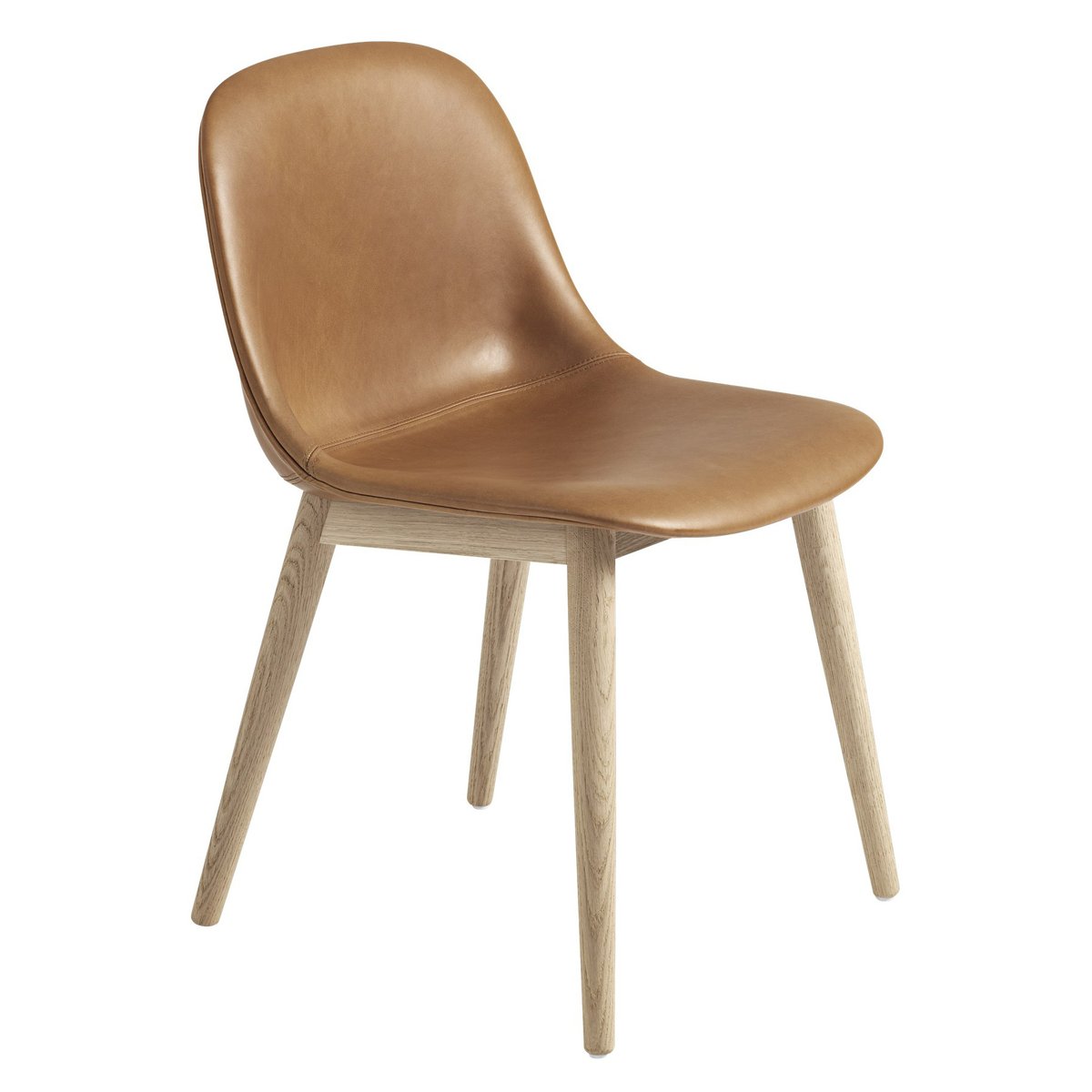 Muuto Chaise Fiber Side Chair avec pieds en bois Cuir cognac-chêne