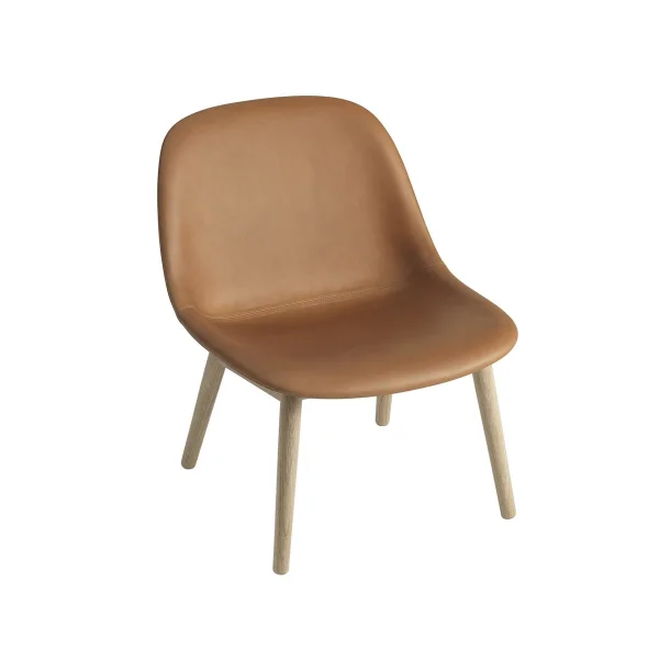 Muuto Chaise Lounge Fiber avec pieds en chêne Refine leather cognac