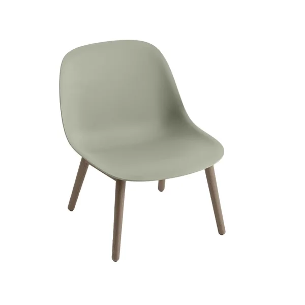 Muuto Chaise lounge Fiber wood base dusty green, pieds lasurés marron foncé