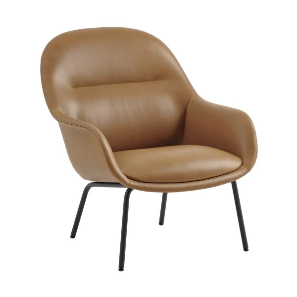 Muuto Fauteuil Fiber Lounge avec pieds en acier Refine leather cognac-black