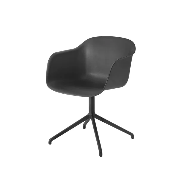 Muuto Fiber armchair chaise de bureau avec base pivotante Black-anthracite black base