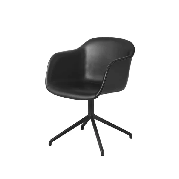 Muuto Fiber armchair chaise de bureau avec base pivotante Black leather-anthracite black