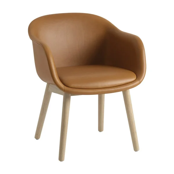 Muuto Fiber Conference Armchair avec pieds en bois Refine leather cognac-oak