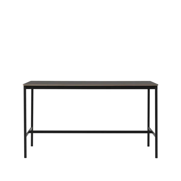 Muuto Table de bar Base High black linoleum, structure noire, bord en contreplaqué, l85 L190 H105