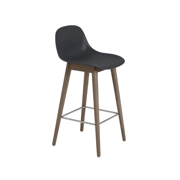 Muuto Tabouret de bar Fiber avec dossier 65 cm Black-pieds lasurés marron foncé