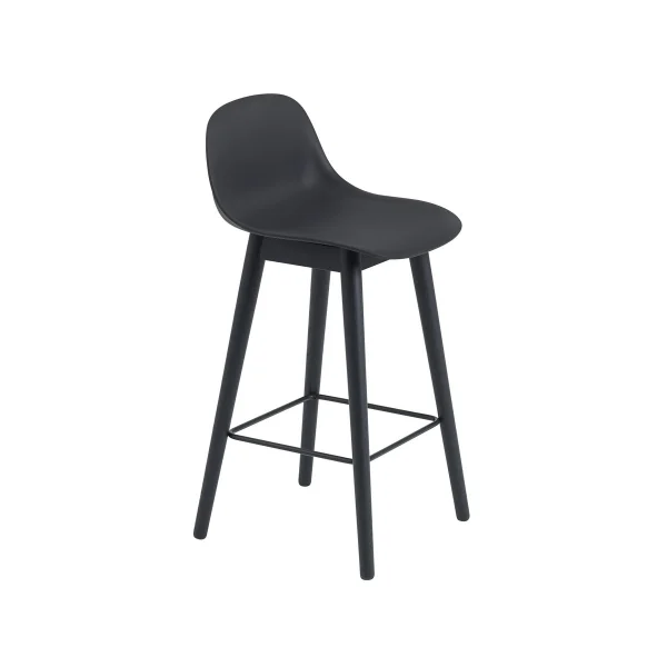 Muuto Tabouret de bar Fiber avec dossier 65 cm Black-pieds noirs