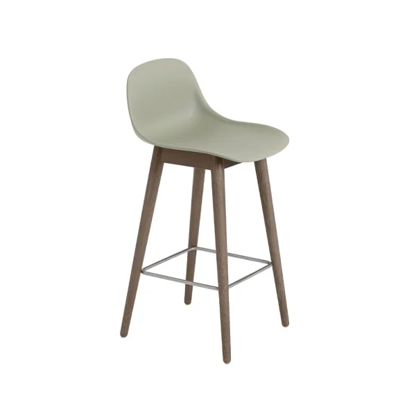 Muuto Tabouret de bar Fiber avec dossier 65 cm Dusty green-pieds lasurés marron foncé