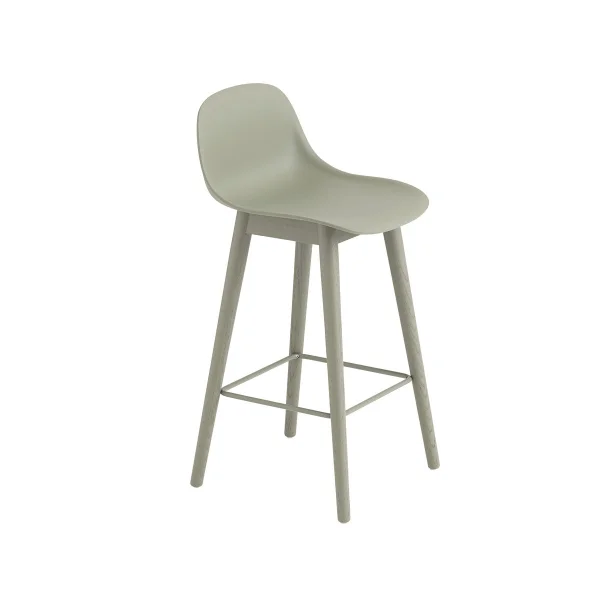 Muuto Tabouret de bar Fiber avec dossier 65 cm Dusty green-pieds verts