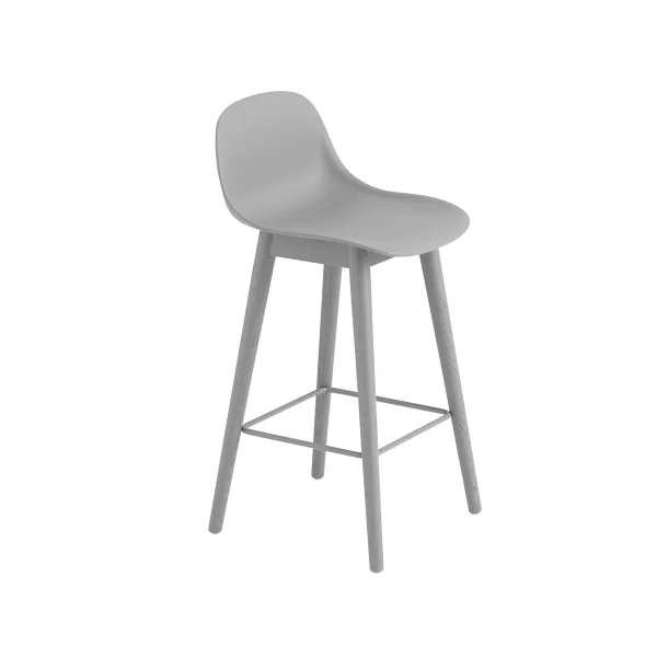 Muuto Tabouret de bar Fiber avec dossier 65 cm Grey-pieds gris