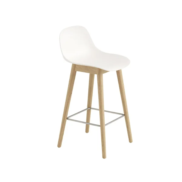 Muuto Tabouret de bar Fiber avec dossier 65 cm Natural white-pieds en chêne