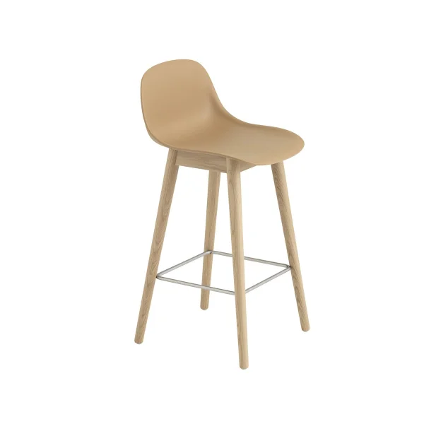 Muuto Tabouret de bar Fiber avec dossier 65 cm Ochre-pieds en chêne