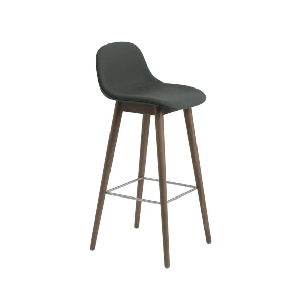 Muuto Tabouret de bar Fiber avec dossier 65 cm Twill weave 990 dark green-pieds en chêne lasuré marron