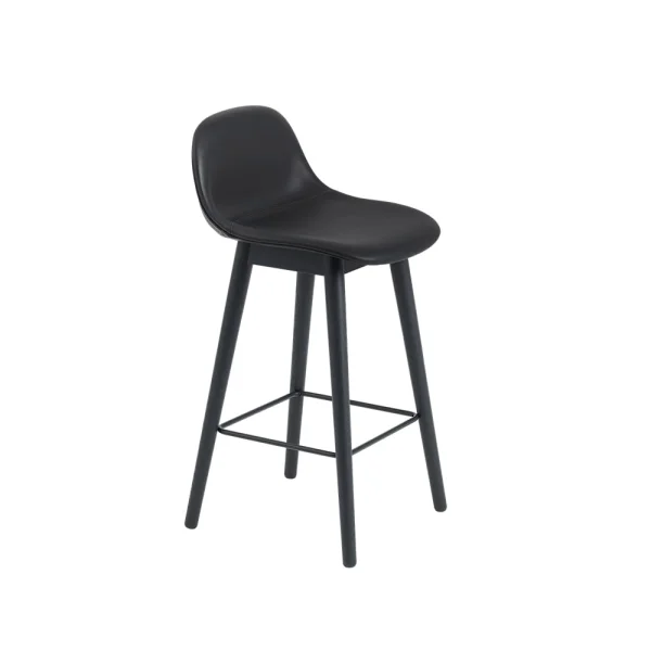 Muuto Tabouret de bar Fiber avec dossier 75 cm Cuir black-pieds noirs