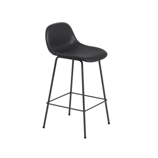 Muuto Tabouret de bar Fiber pieds en métal Refine leather black-Black