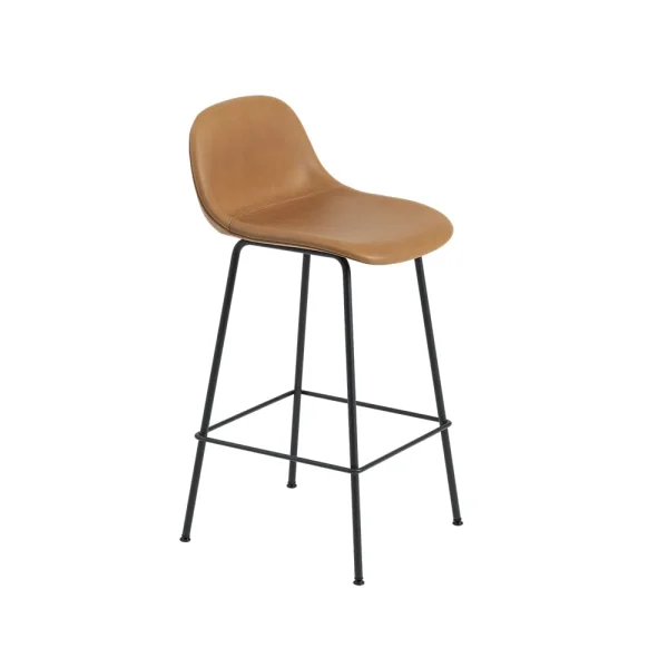 Muuto Tabouret de bar Fiber pieds en métal Refine leather cognac-Black