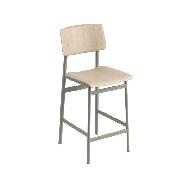 Muuto Tabouret de bar Loft Oak-bas-structure en acier dusty green