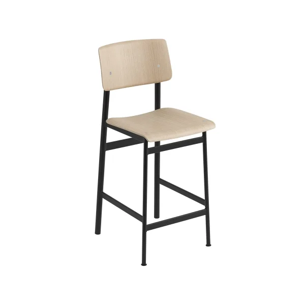 Muuto Tabouret de bar Loft oak, bas, structure en acier noir