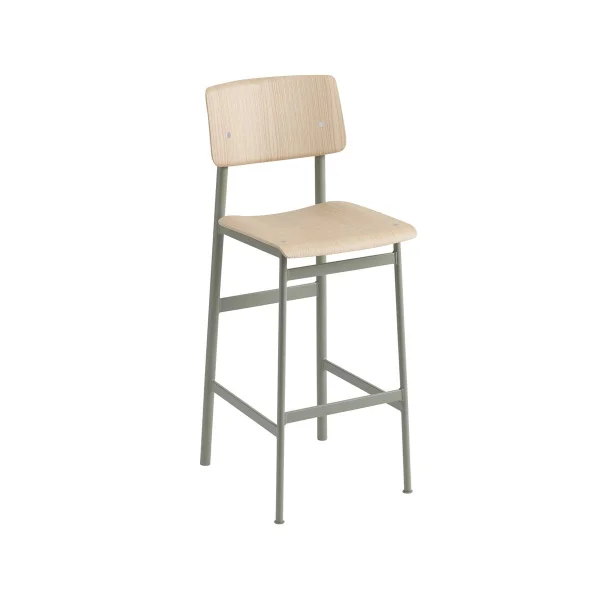 Muuto Tabouret de bar Loft Oak-haut-structure en acier dusty green