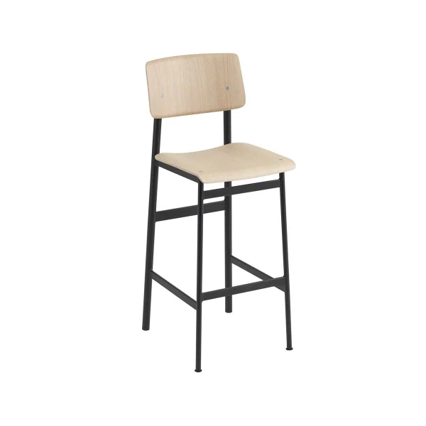 Muuto Tabouret de bar Loft oak, haut, structure en acier noir