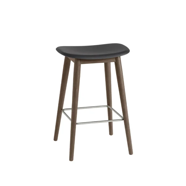 Muuto Tabouret Fiber Bar Stool 75 cm black, pieds lasurés marron foncé