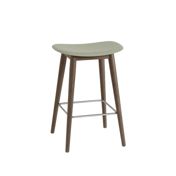 Muuto Tabouret Fiber Bar Stool 75 cm dusty green, pieds lasurés marron foncé