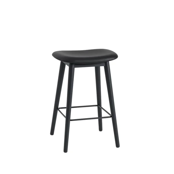 Muuto Tabouret Fiber counter 65 cm cuir black, pieds noirs