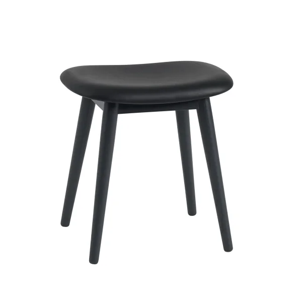 Muuto Tabouret Fiber cuir black, pieds en bois